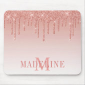 Tapis De Souris Moderne Monogramme Pailleté de Rose Doré à la Mode (Devant)
