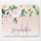 Tapis De Souris Moderne Pastel Rose & Fleurs Avec Nom (Devant)