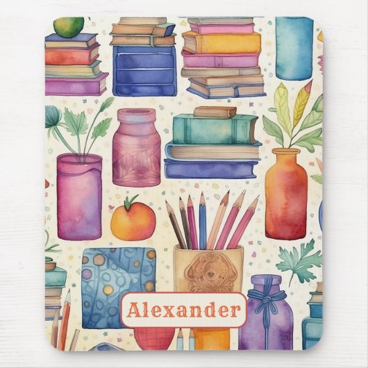 Tapis De Souris Moderne Retour à l'école Fournitures Nom du Motif (Devant)