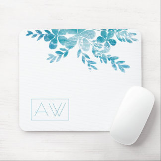 Tapis De Souris Moderne Simple Initiales Blue Floral Marque person