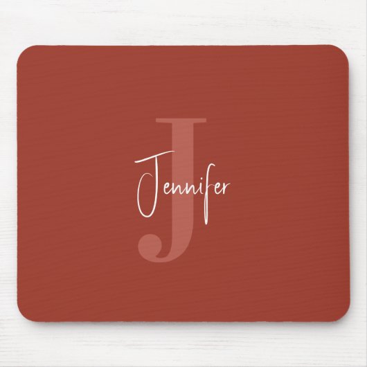 Tapis De Souris Moderne Simple Nom & Initiale Monogramme Terracott (Devant)