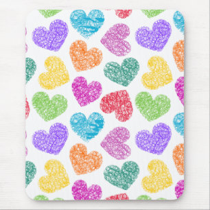 Tapis De Souris Moderne Vibrant Rainbow Doodle Hearts mignon Motif