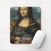 Tapis De Souris Mona Lisa Holding Elegant Gray Cat                 (Avec souris)