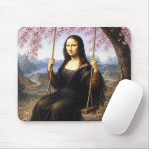 Tapis De Souris Mona Lisa sur une balançoire sous les fleurs de ce