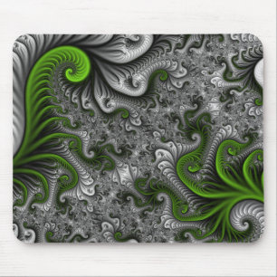 Tapis De Souris Monde Fantastique Art Fractal Abstrait Vert Et Gri