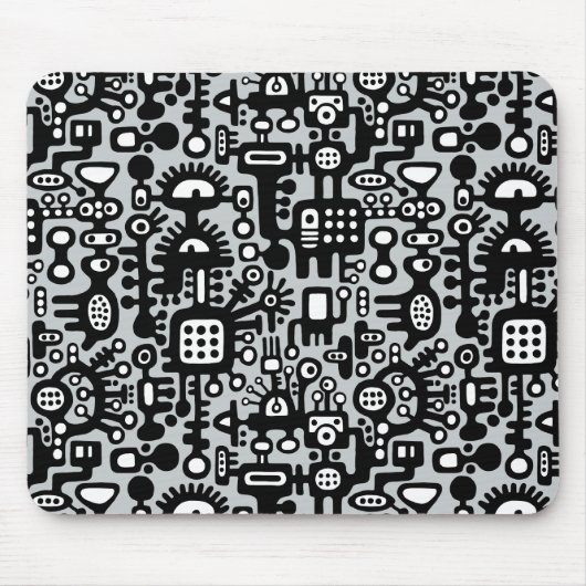 Tapis De Souris Monde mécanoïde - Noir et blanc avec gris c6cbcc (Devant)
