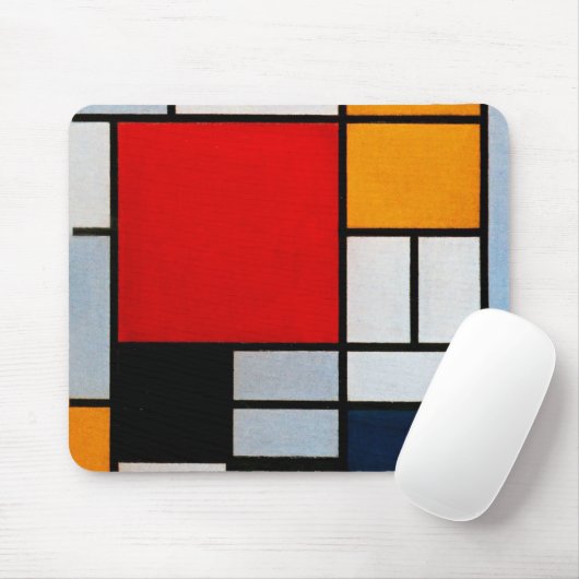 Tapis De Souris Mondrian - Composition avec grand plan rouge (Avec souris)