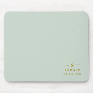 Tapis De Souris Monogram Blush Acqua Gold Minimalist Nom élégant