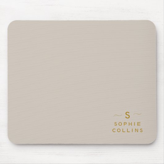 Tapis De Souris Monogram Blush Cream Gold Minimalist Nom élégant (Devant)