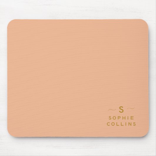 Tapis De Souris Monogram Blush Peach Gold Minimalist Nom élégant (Devant)