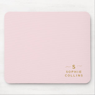 Tapis De Souris Monogram Blush Pink Gold Minimalist Nom élégant