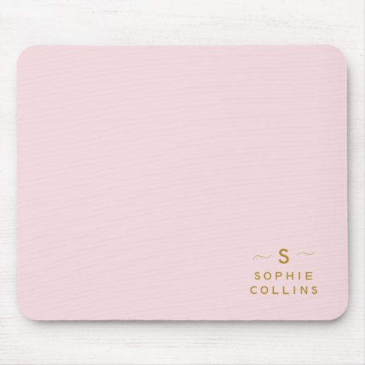 Tapis De Souris Monogram Blush Pink Gold Minimalist Nom élégant (Devant)