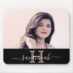 Tapis De Souris Monogram custom photo black rose gold elegant