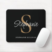 Tapis De Souris Monogram Elegant Script Name Black Gold  (Avec souris)
