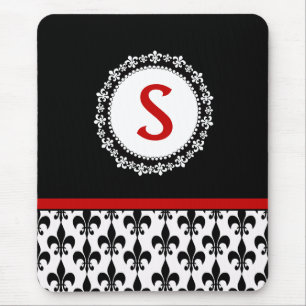 Tapis De Souris Monogram Fleur de Lis Mousepad noir rouge