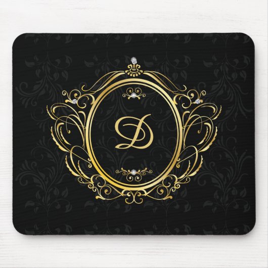 Tapis De Souris Monogram Gold Frame noir damask (Devant)