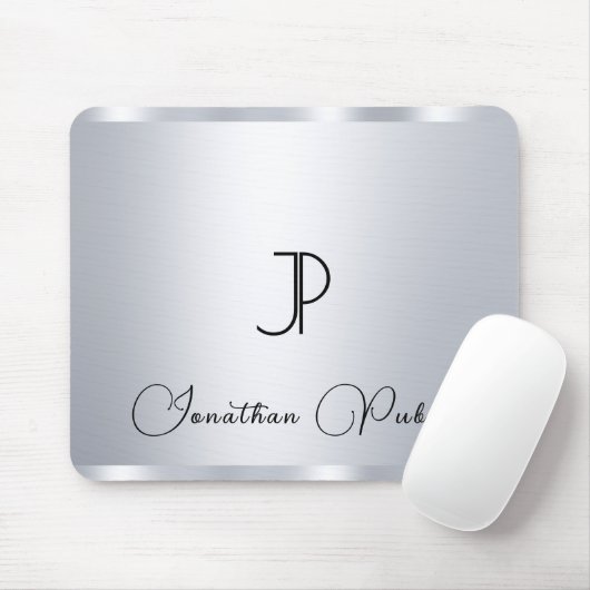Tapis De Souris Monogram Initial Typography Silver Look Template (Avec souris)