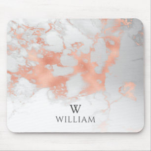 Tapis De Souris Monogram Marble White Rose Gold Elegant Modern