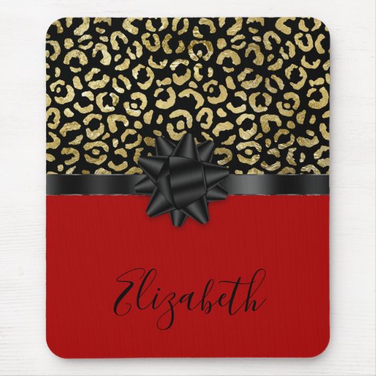 Tapis De Souris Monogram Red Black Gold Empreinte de léopard Bow t (Devant)