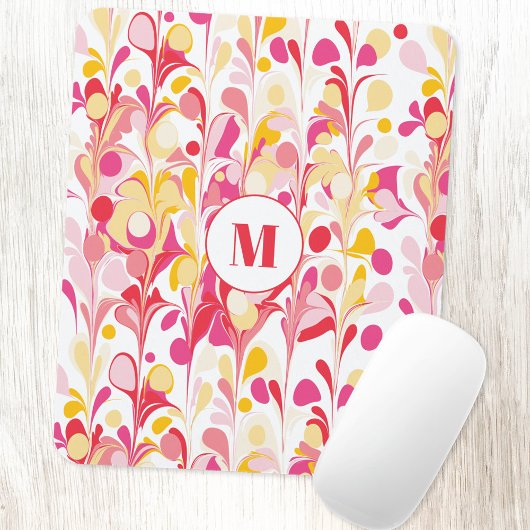 Tapis De Souris Monogram Retro Marble Abstract Pattern Pink