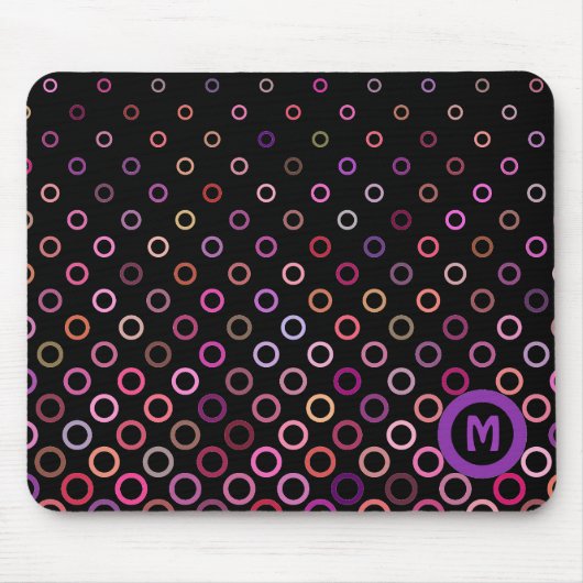 Tapis De Souris Monogram Trendy Colorful Circles on Black (Devant)