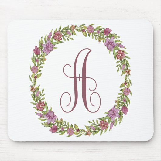 Tapis De Souris Monogramme A Couronne Florale (Devant)
