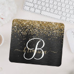 Tapis De Souris Monogramme à étincelle noire à Parties scintillant<br><div class="desc">Personnalisez facilement ce design élégant et branché de tapis de souris avec une jolie parties scintillant dorée brillante sur un arrière - plan métallique brossé noir.</div>