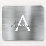 Tapis De Souris Monogramme à huile d'argent Nom Mousepad<br><div class="desc">Faux Argent Brossé Monogramme Métal Nom Monogramme Mousepad. Ce Mousepad peut être customisé pour inclure votre prénom.</div>