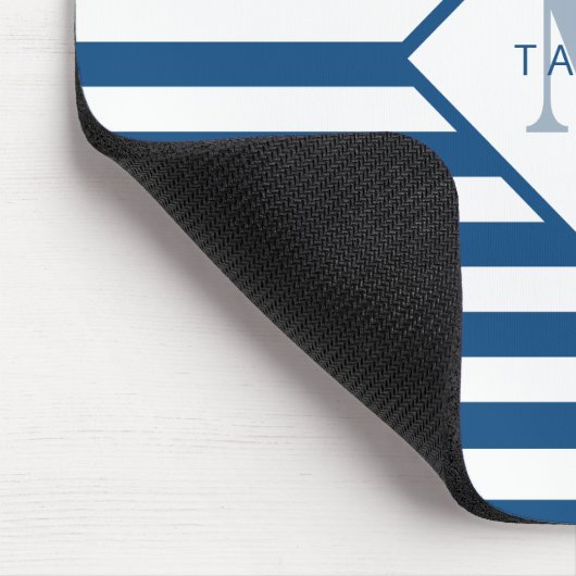 Tapis De Souris Monogramme à rayures bleues classiques (Coin)