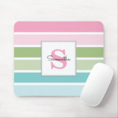 Tapis de souris monogrammé à rayures pastel (Avec souris)