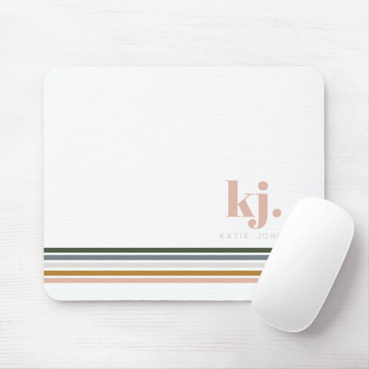 Tapis De Souris Monogramme à rayures rétro chic (Avec souris)