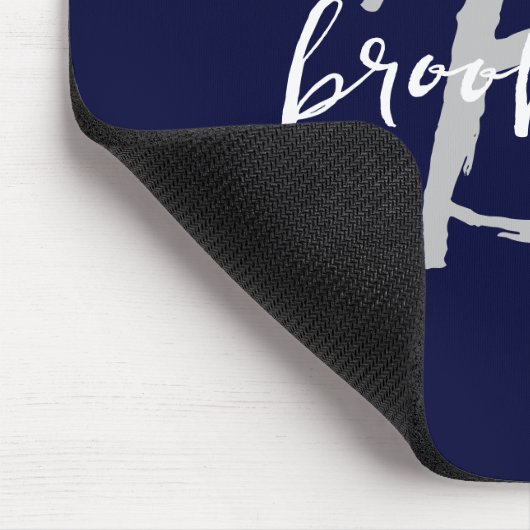 Tapis De Souris Monogramme à script blanc gris bleu marine tendanc (Coin)