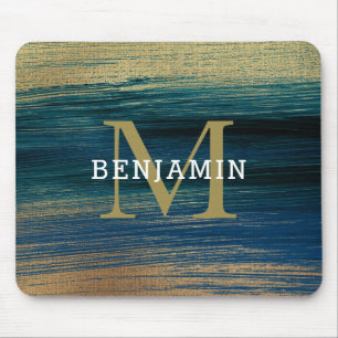 Tapis De Souris Monogramme Abstrait de marine et d'or hommes