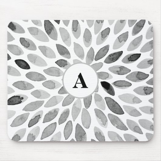 Tapis De Souris monogramme Abstrait des traits de pinceau noir et  (Devant)