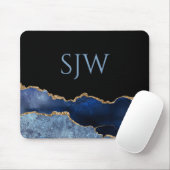 Tapis De Souris Monogramme Agate Bleu Nuit et Or (Avec souris)