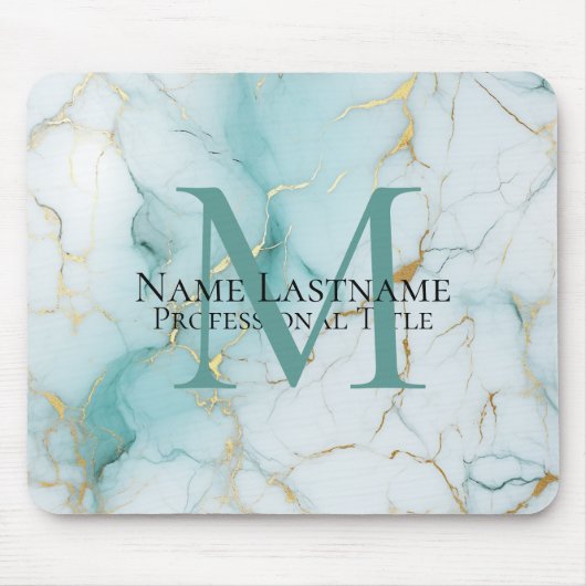Tapis De Souris Monogramme Aqua Marble sur mesure (Devant)