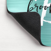Tapis De Souris Monogramme Aqua Métal Brossé Noir Blanc Script  (Coin)