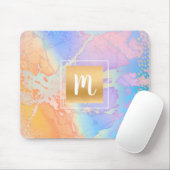 Tapis De Souris Monogramme aquarelle or turquoise orange violet (Avec souris)