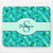 Tapis De Souris Monogramme Balances de sirène mer vert Aqua bleu (Devant)