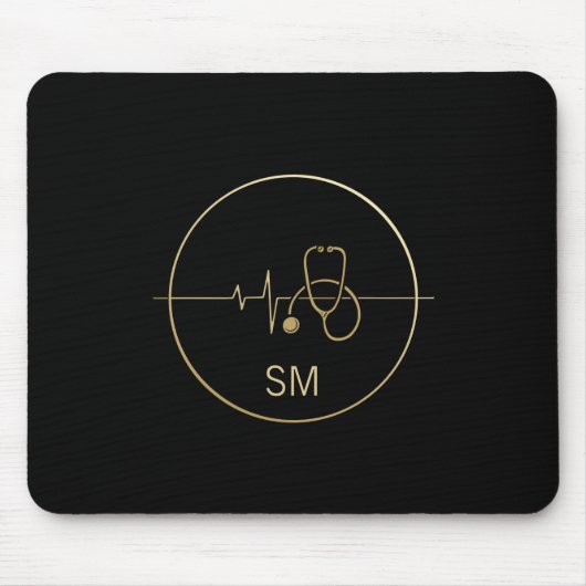 Tapis De Souris Monogramme Black Gold Médicale Stethoscope Heartbe (Devant)