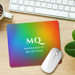 Tapis De Souris Monogramme blanc arc-en-ciel coloré moderne initia