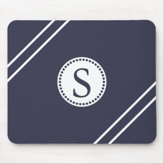 Tapis De Souris Monogramme blanc avec Bleu & Blancs