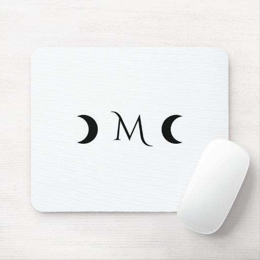 Tapis De Souris Monogramme blanc et noir des lunes de croissant mo (Avec souris)