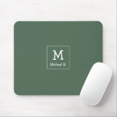 Tapis De Souris Monogramme blanc et nom sur fond vert (Avec souris)