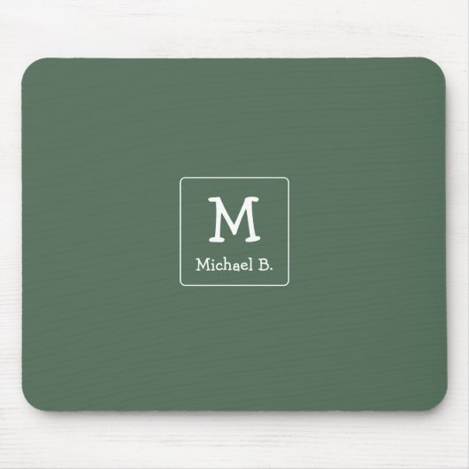 Tapis De Souris Monogramme blanc et nom sur fond vert (Devant)