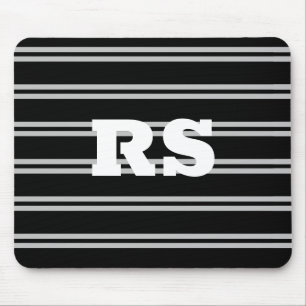 Tapis De Souris Monogramme blanc gras, lignes gris clair sur fond