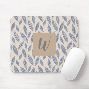 Tapis De Souris Monogramme Bleu Botanique Feuilles Souris
