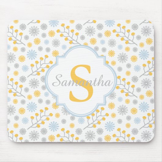 Tapis De Souris Monogramme bleu jaune et gris Motif Mousepad (Devant)