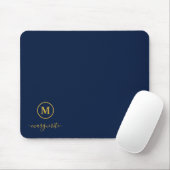 Tapis De Souris Monogramme bleu marine et or (Avec souris)