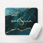 Tapis De Souris Monogramme bleu sarcelle or agate géode (Avec souris)